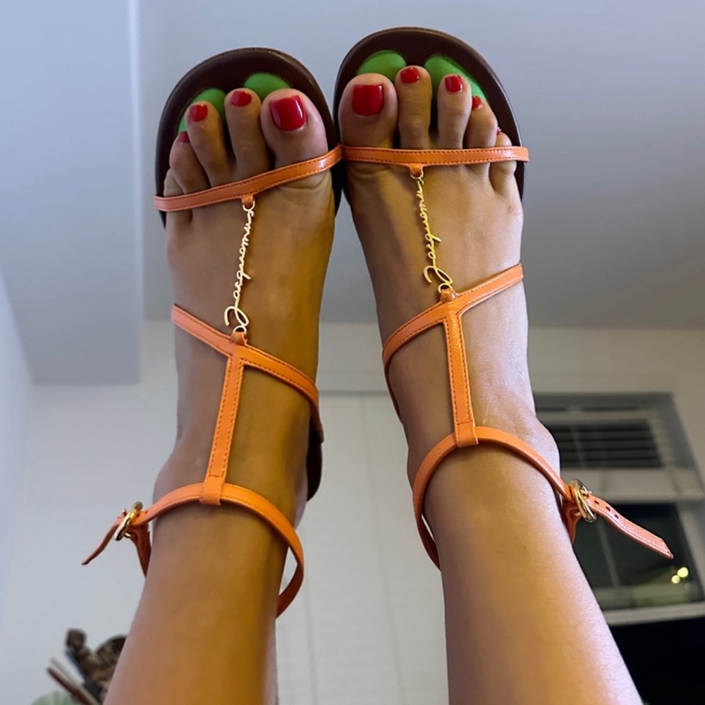 Orange Jacquemues Strappy Sandals